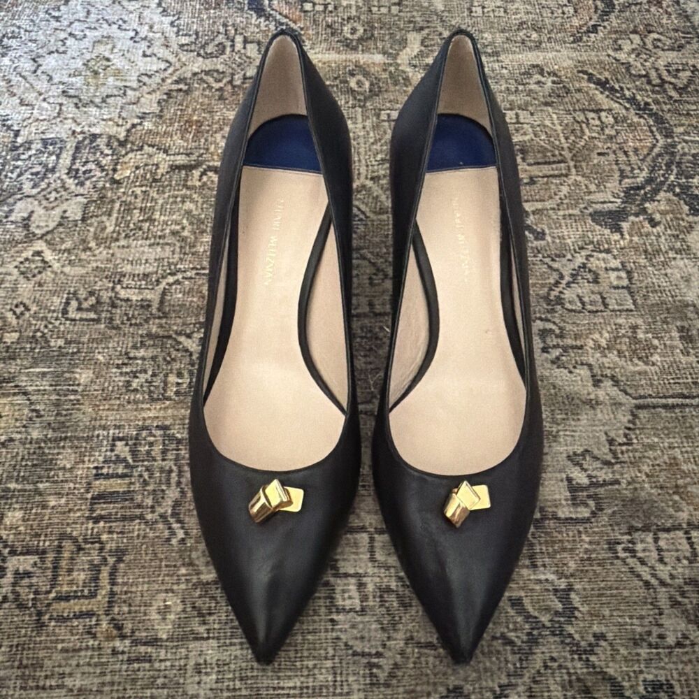 Stuart Weitzman Black Pointed Toe Heels Size 12 100% Leather - Picture 6 of 6